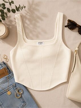 Cotton On Ivory Knit Corset Crop Tank Top Size L
